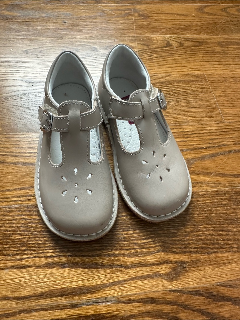 L'Amour Girls Taupe T-Strap Mary Jane Shoes